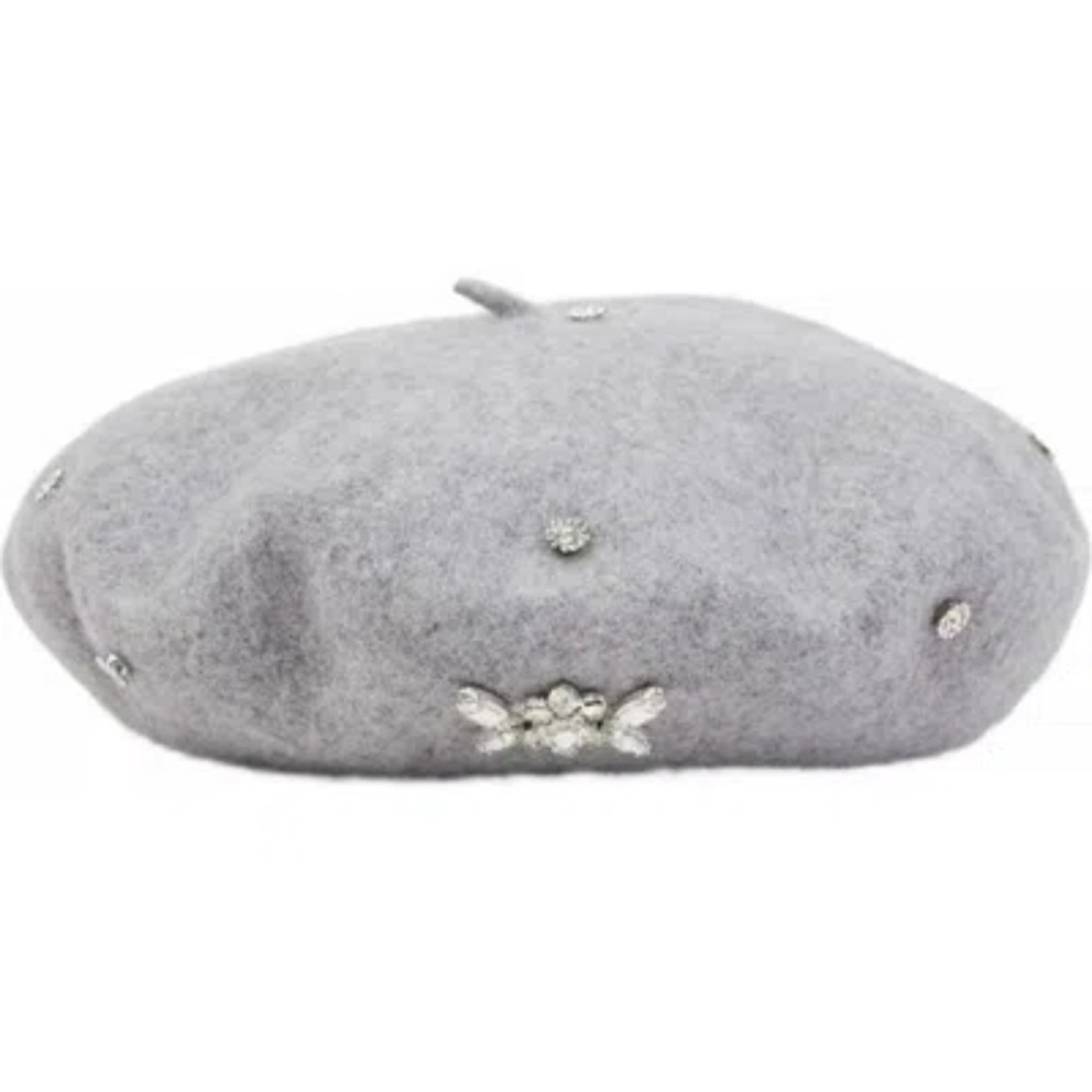 Hat Attack Gray Classic Wool Beret With Crystal J… - image 3